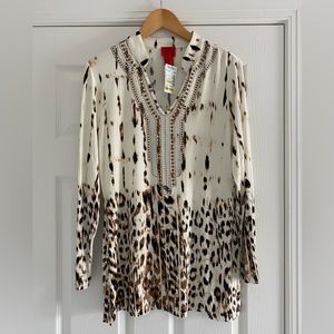 Animal Print Long Sleeve Blouse Large  New with Tags